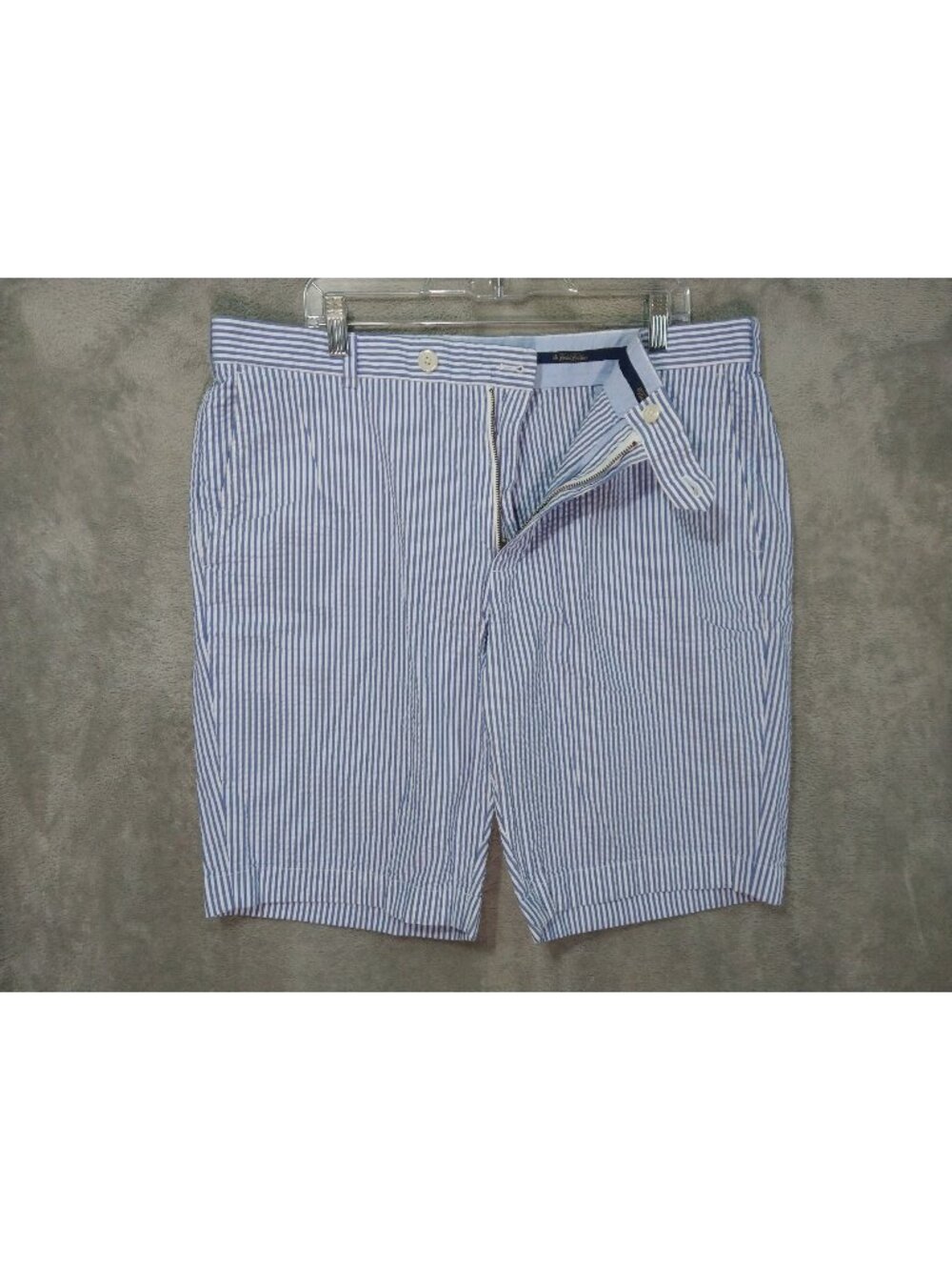 Brooks Brothers Shorts Mens 38 Blue Striped Seersucker Chino Flat Front Cotton